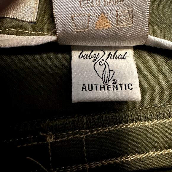 Baby Phat Cargo Pants Convertible Mid Rise Flap Pockets Rolled Hem Olive 9 35x27 - Picture 3 of 4